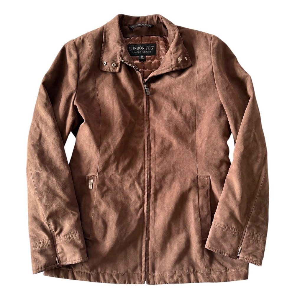 London Fog Limited Edition Brown All Weather Suede Jacket Womens Small Full Zip